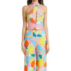 STAUD Kai Cutout Halter Top in Citrus Kaleidoscope